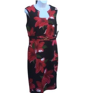 Enfocus Studio black/red floral square neck dress